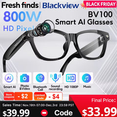 BV100 AI Smart Glasses with 2K HD Camera, 800W Pixels, Bluetooth Calling, and Voice Assistant