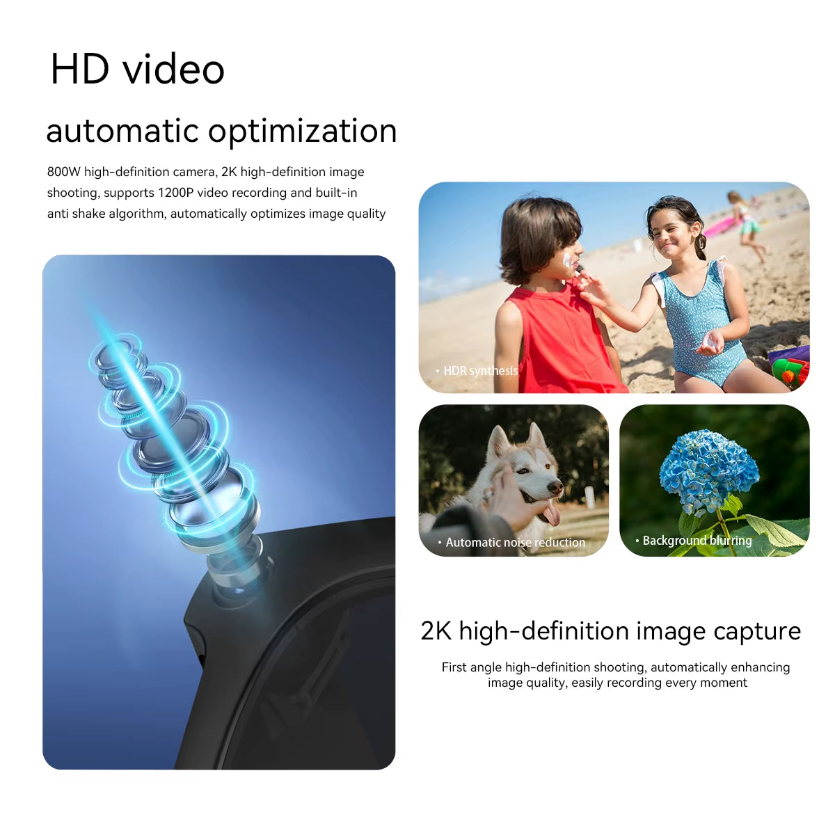 BV100 AI Smart Glasses with 2K HD Camera, 800W Pixels, Bluetooth Calling, and Voice Assistant