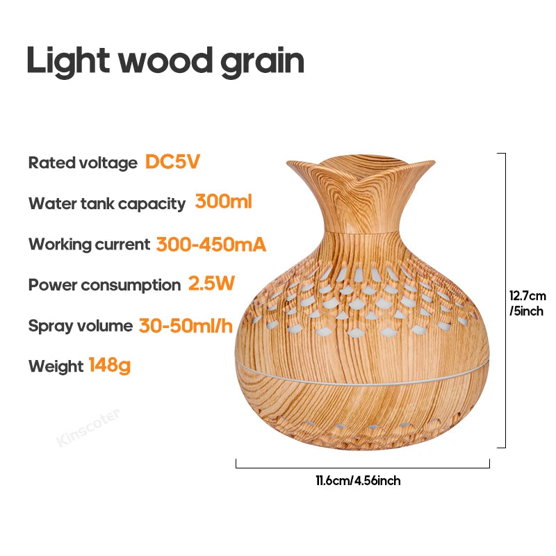Wood Grain 300ml USB Aroma Diffuser and Humidifier for Home and Desktop Use